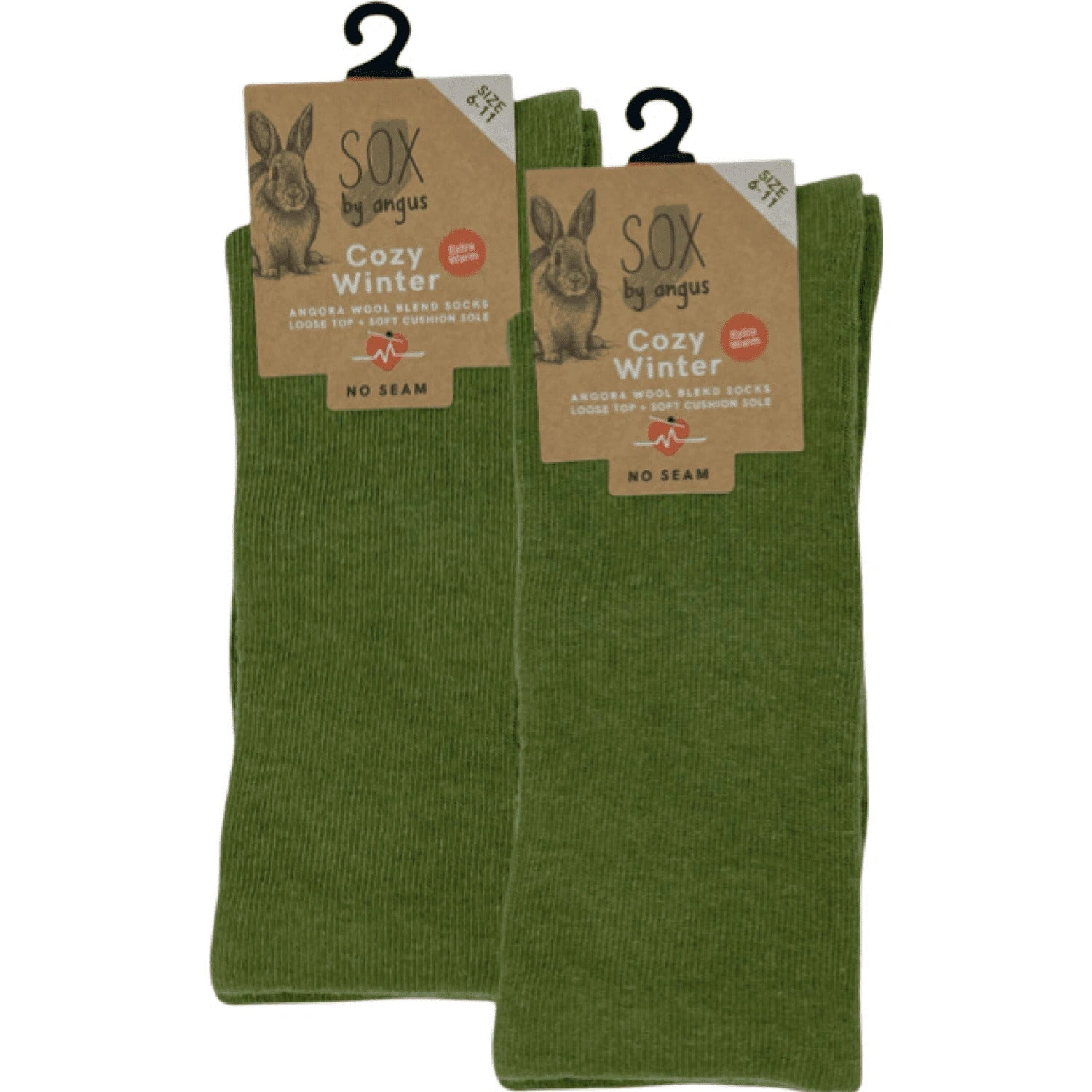 Cloudsoft Angora Socks Khaki Green No-Seam Comfort